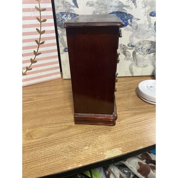 Vintage Wooden Armoire Jewelry Box Chest Necklace Carousel Etched Flowers - Picture 10 of 16